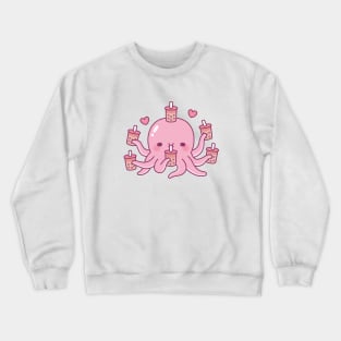 Cute Pink Octopus Loves Bubble Tea Crewneck Sweatshirt